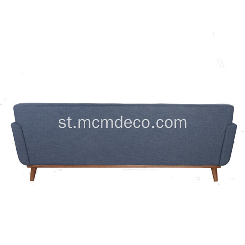 Mid-Century 3 Seater Fabric Sofa e nang le Moralo oa Wood